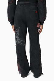 Printed Embroidered Pants - Black