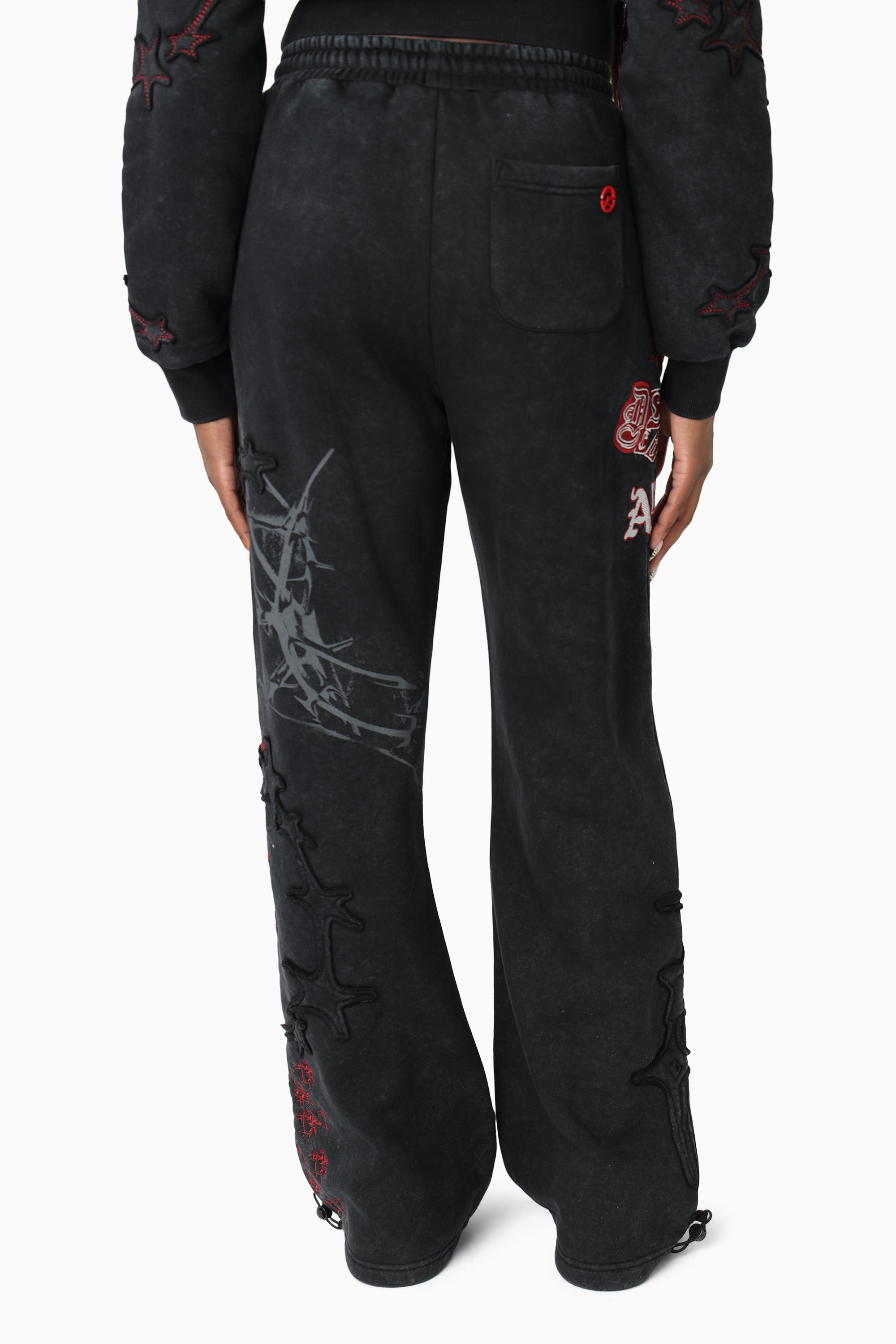 Printed Embroidered Pants - Black