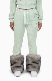 Faux Fur Trim Fleece Pant - Frosty Green