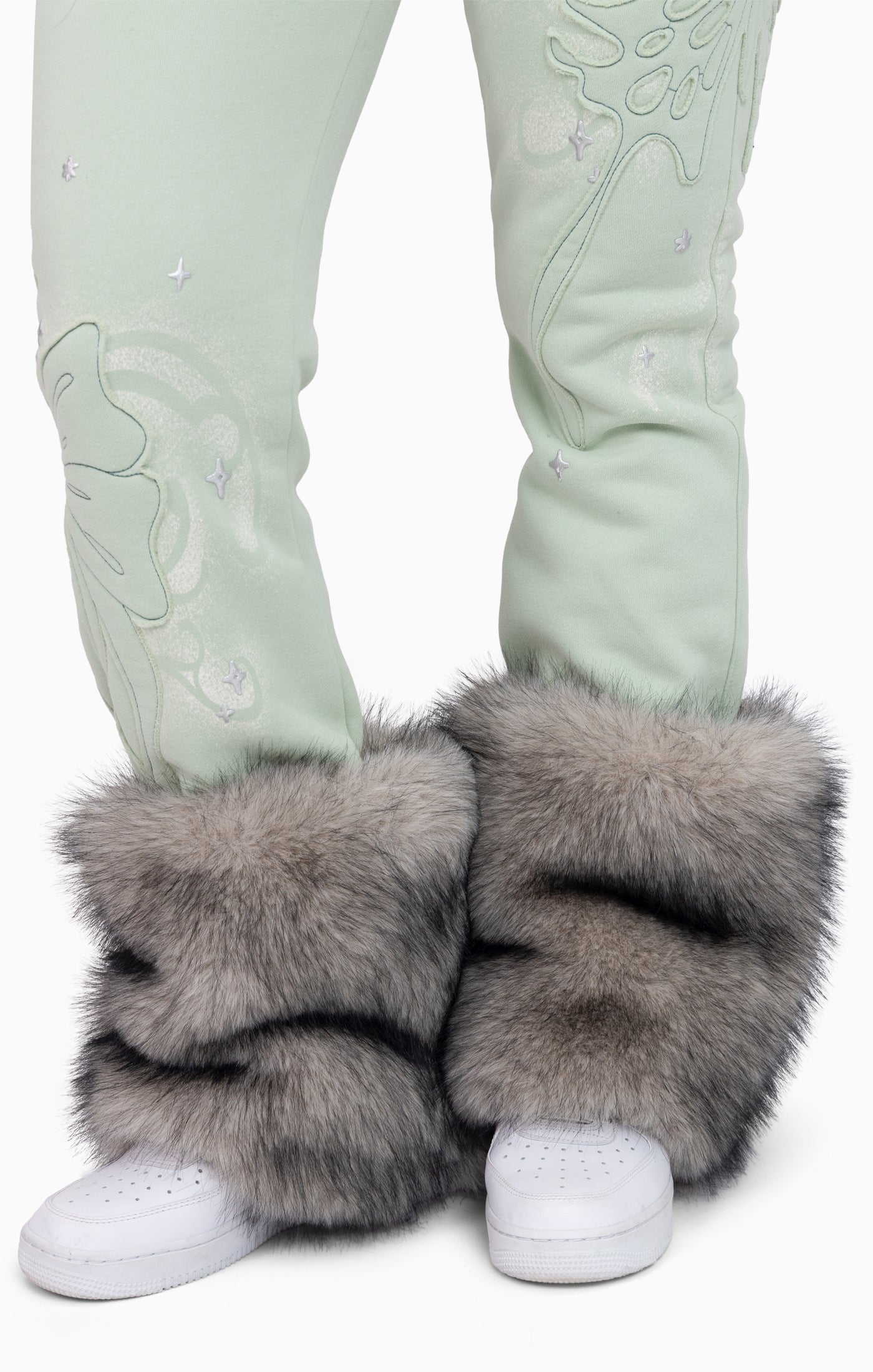 Faux Fur Trim Fleece Pant - Frosty Green