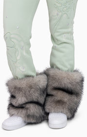 Faux Fur Trim Fleece Pant - Frosty Green
