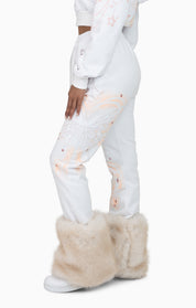 Faux Fur Trim Fleece Pant - White