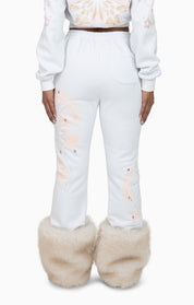Faux Fur Trim Fleece Pant - White