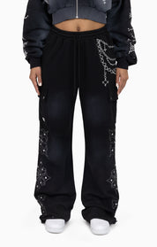 Metallic Embroidered Studded Pants - Black