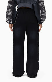 Metallic Embroidered Studded Pants - Black