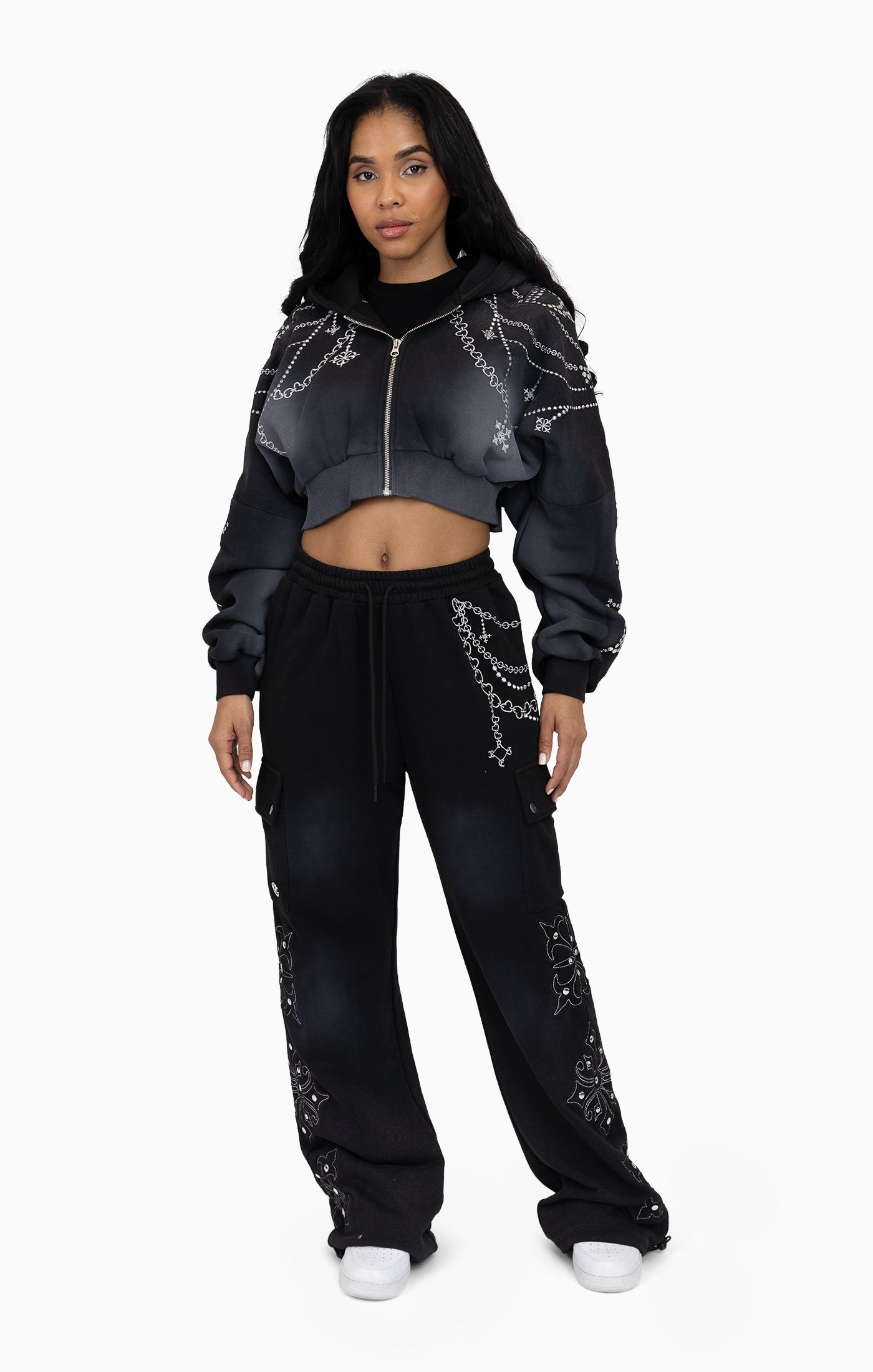 Metallic Embroidered Studded Pants - Black