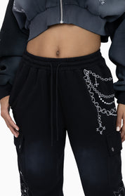 Metallic Embroidered Studded Pants - Black