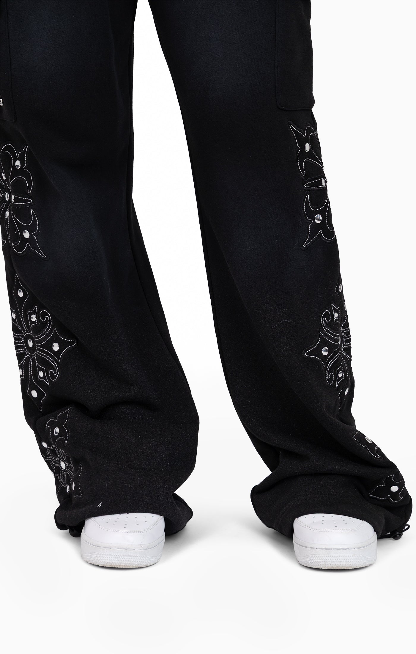 Metallic Embroidered Studded Pants - Black