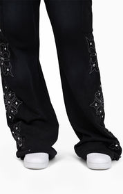 Metallic Embroidered Studded Pants - Black