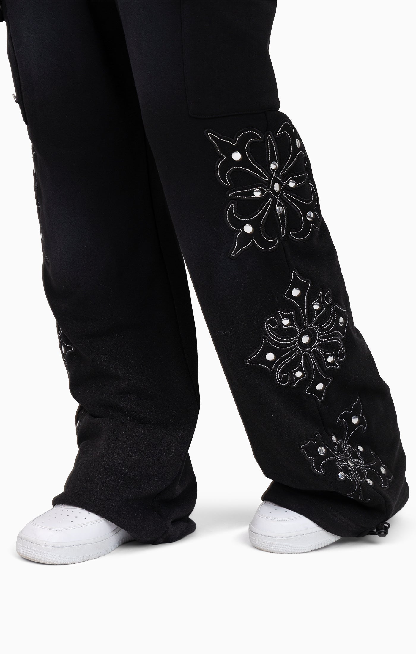 Metallic Embroidered Studded Pants - Black