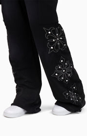 Metallic Embroidered Studded Pants - Black