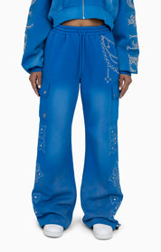 Metallic Embroidered Studded Pants - Sky Diver