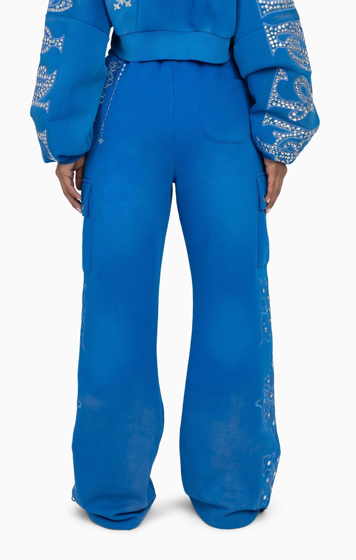 Metallic Embroidered Studded Pants - Sky Diver