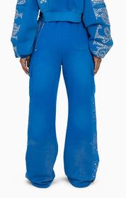 Metallic Embroidered Studded Pants - Sky Diver