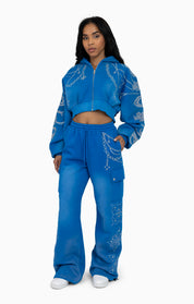 Metallic Embroidered Studded Pants - Sky Diver