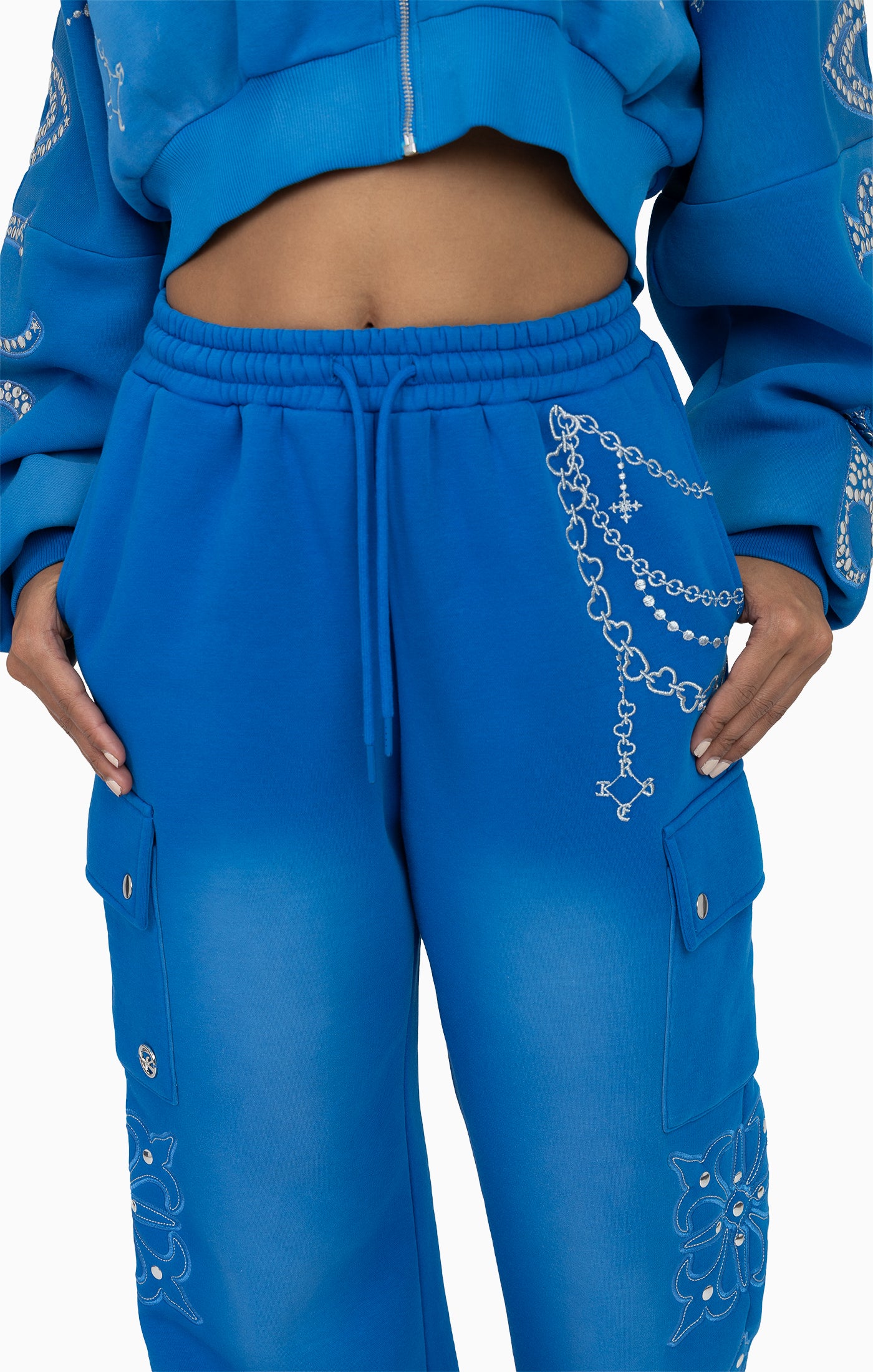 Metallic Embroidered Studded Pants - Sky Diver