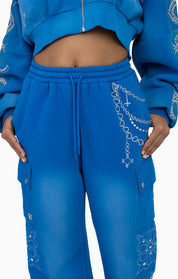 Metallic Embroidered Studded Pants - Sky Diver