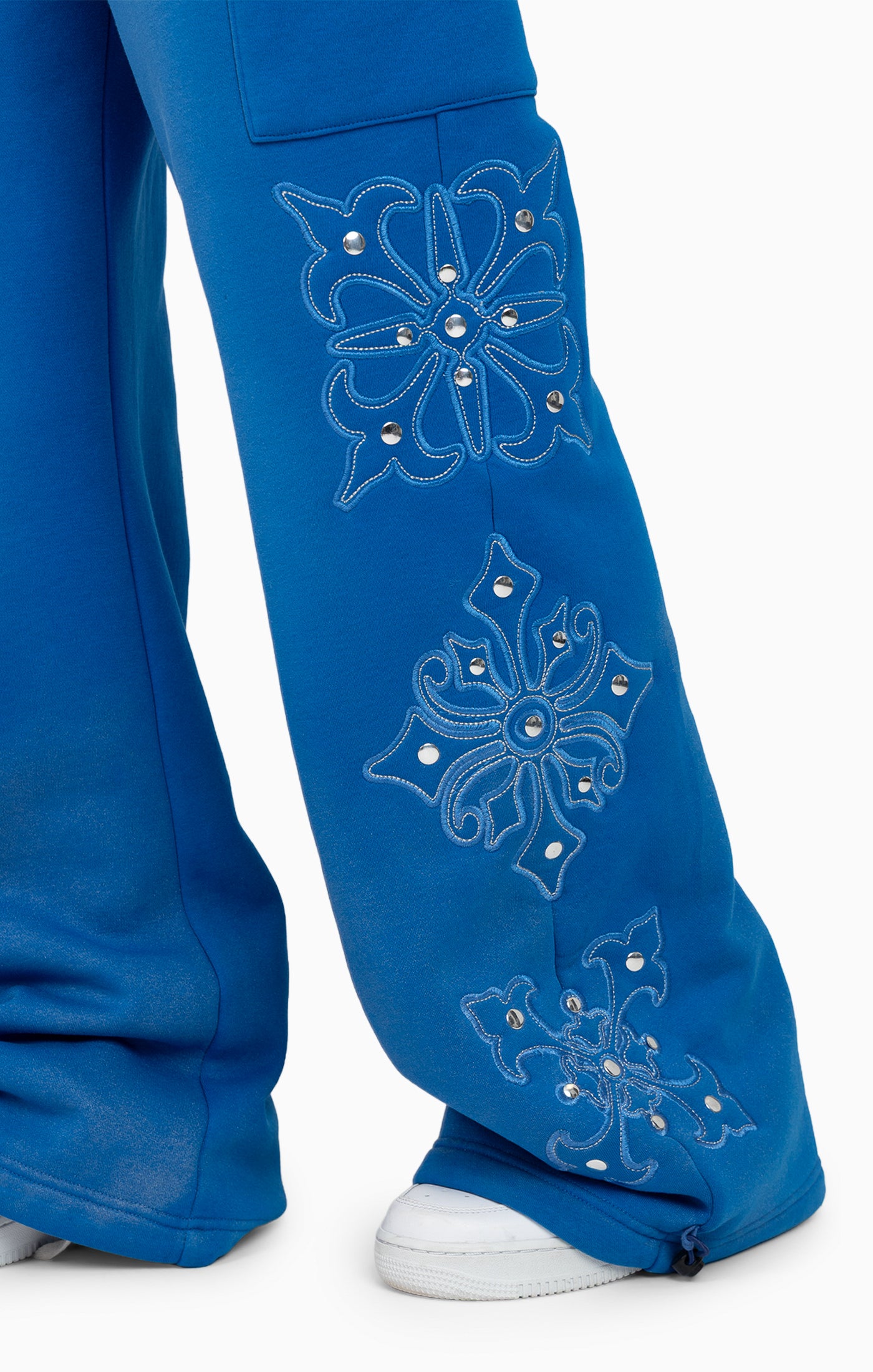 Metallic Embroidered Studded Pants - Sky Diver