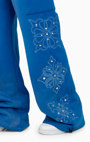 Metallic Embroidered Studded Pants - Sky Diver