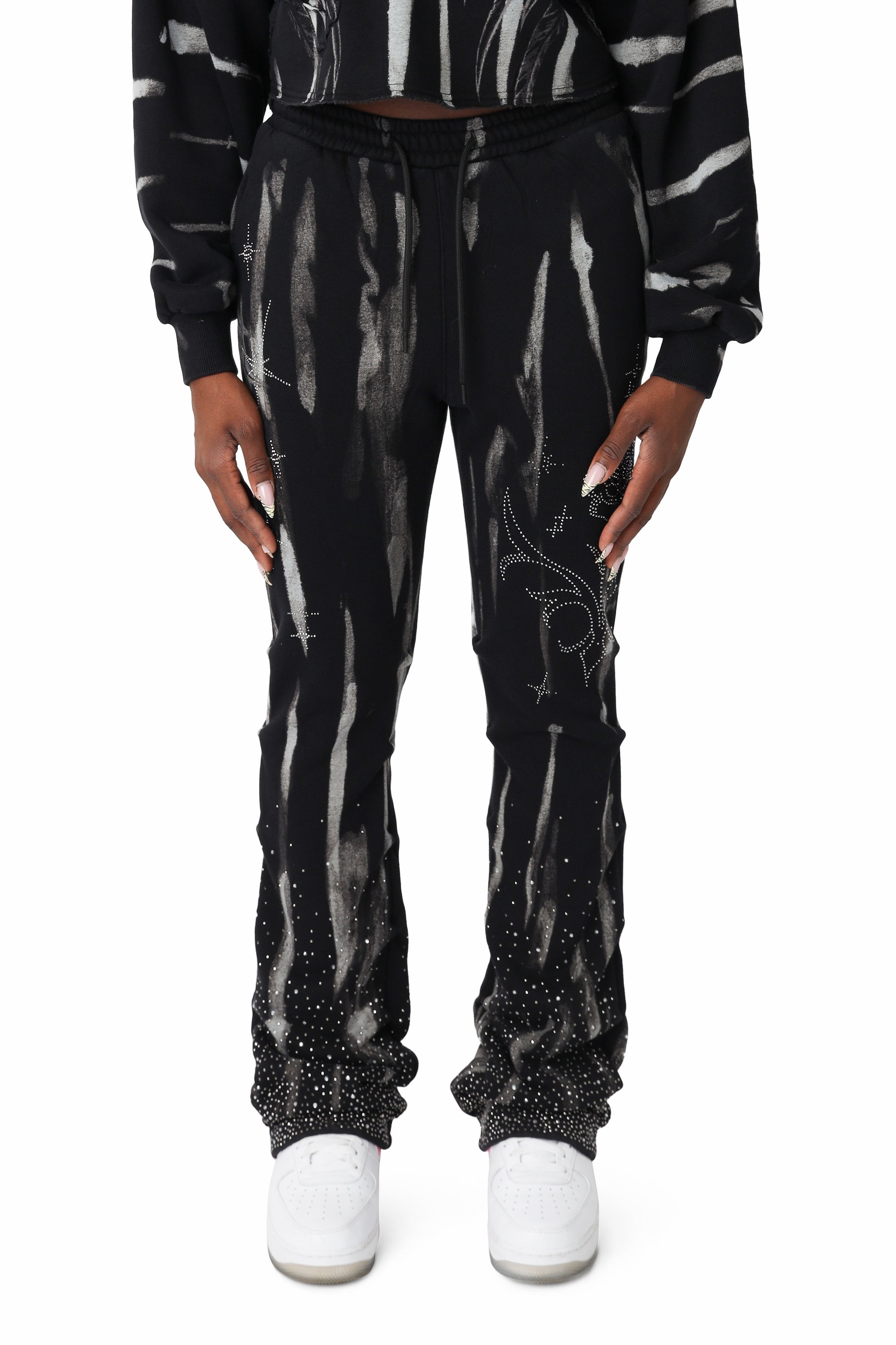Rhinestone Fleece Pants - Black