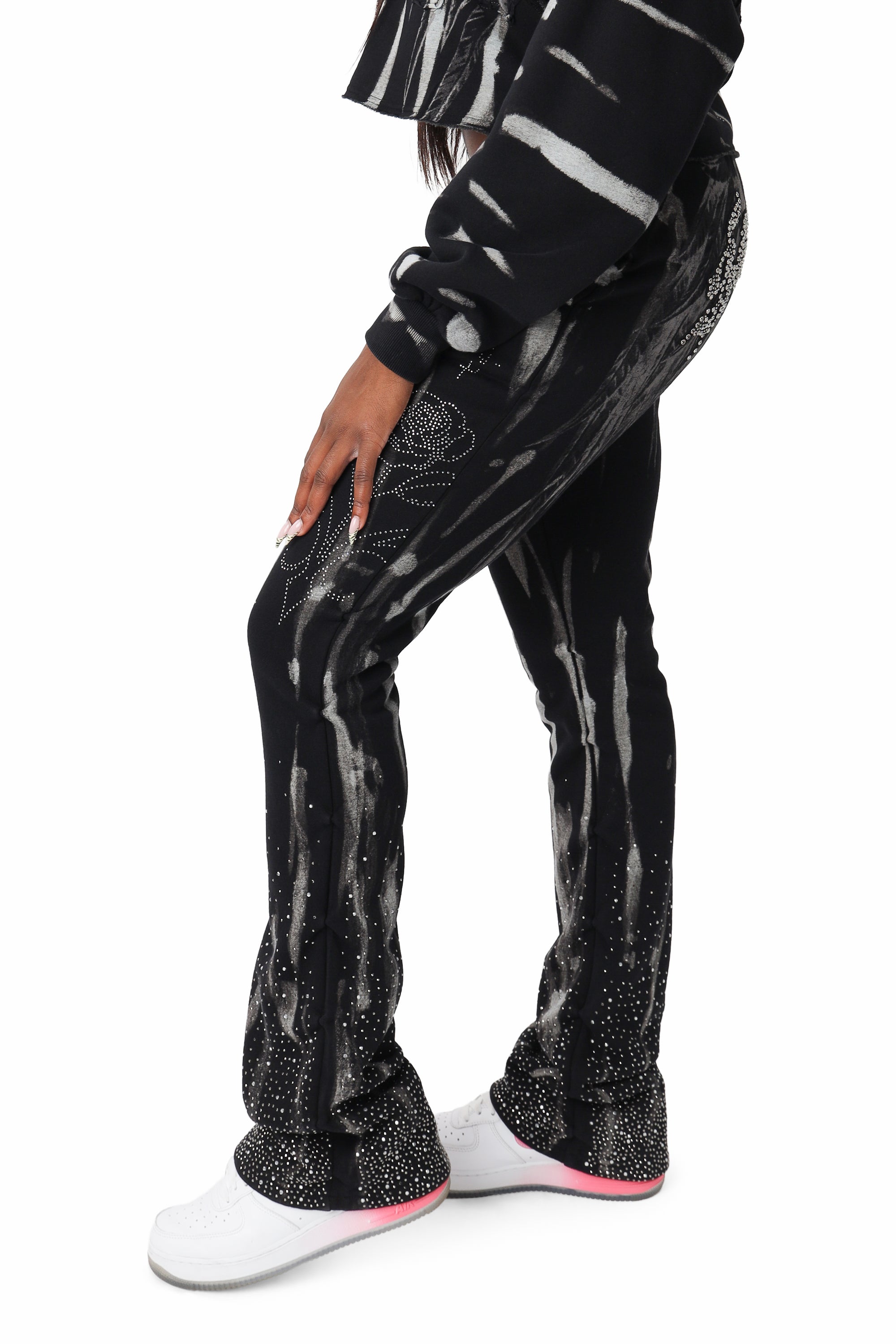 Rhinestone Fleece Pants - Black