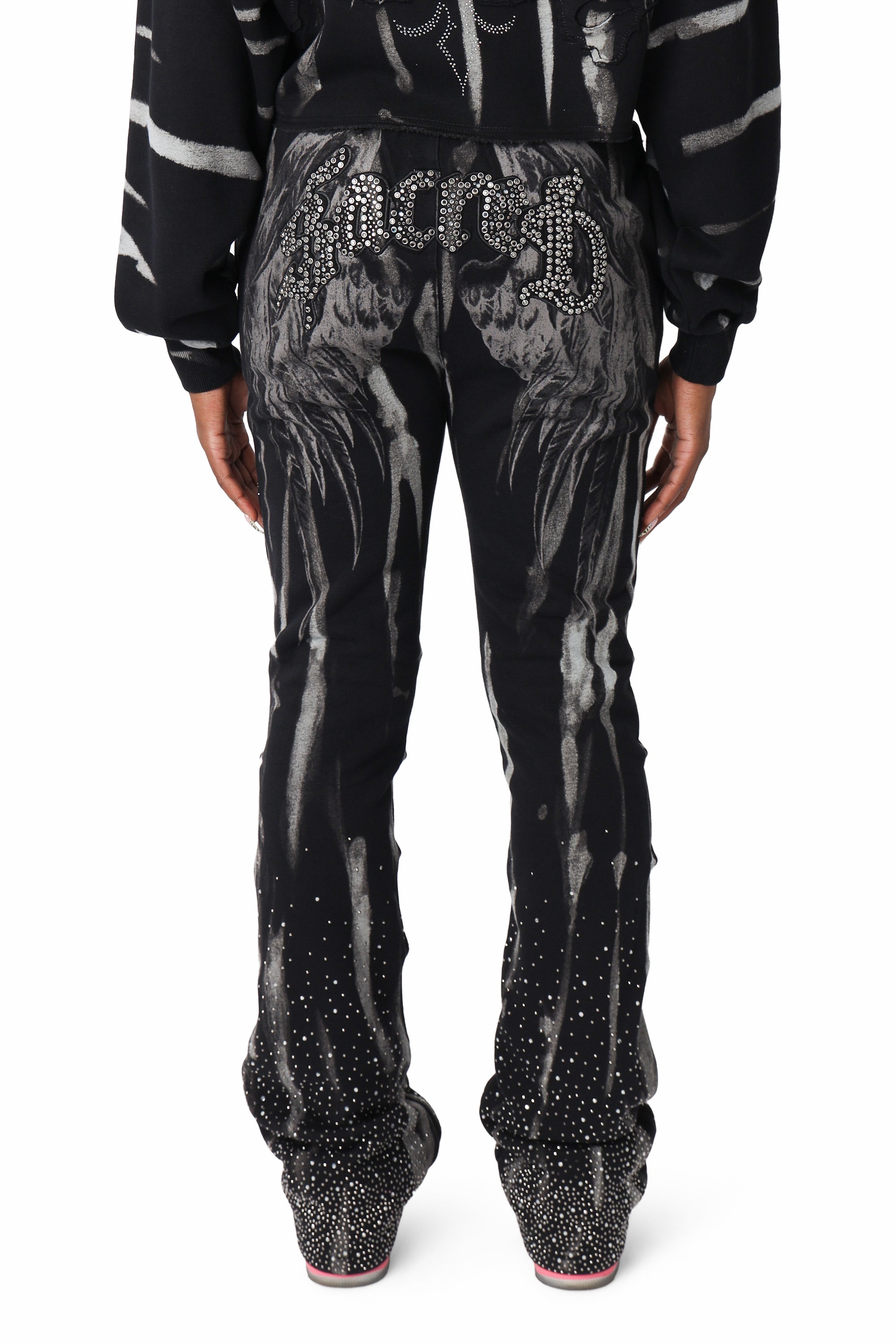 Rhinestone Fleece Pants - Black
