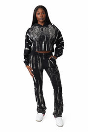 Rhinestone Fleece Pants - Black
