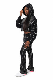 Rhinestone Fleece Pants - Black