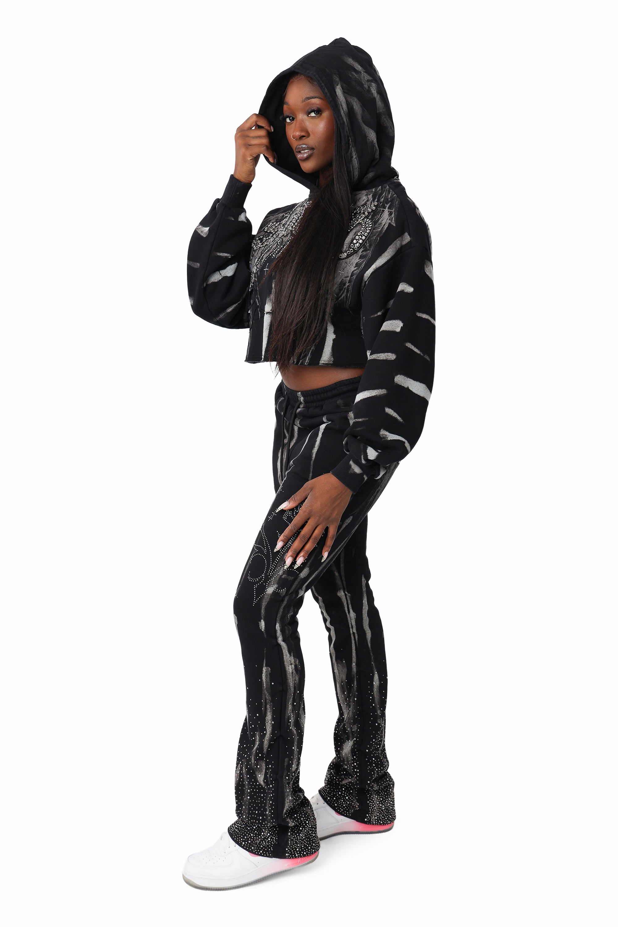 Rhinestone Fleece Pants - Black