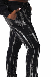 Rhinestone Fleece Pants - Black