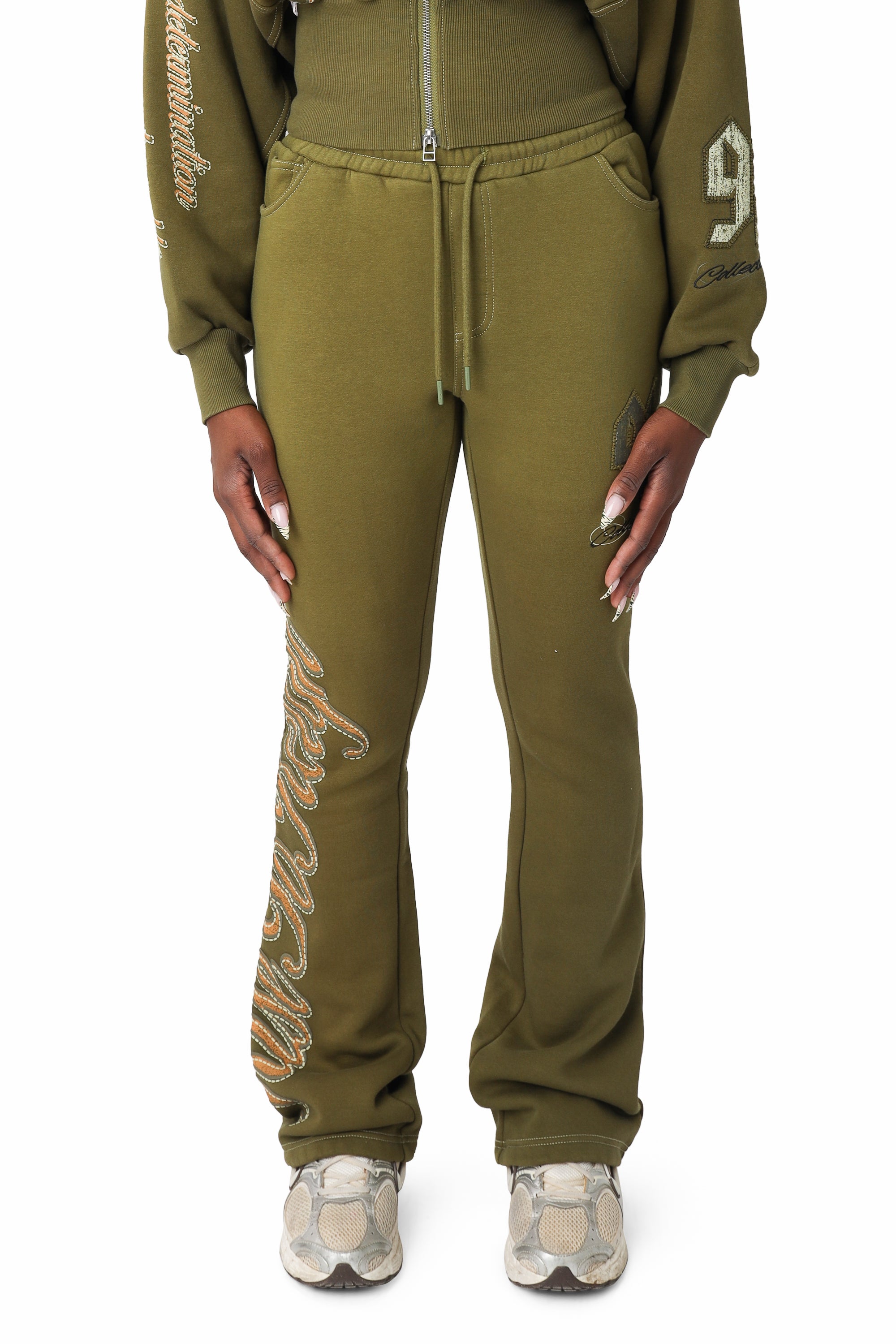 Contrast Stitch Fleece Pants - Avocado