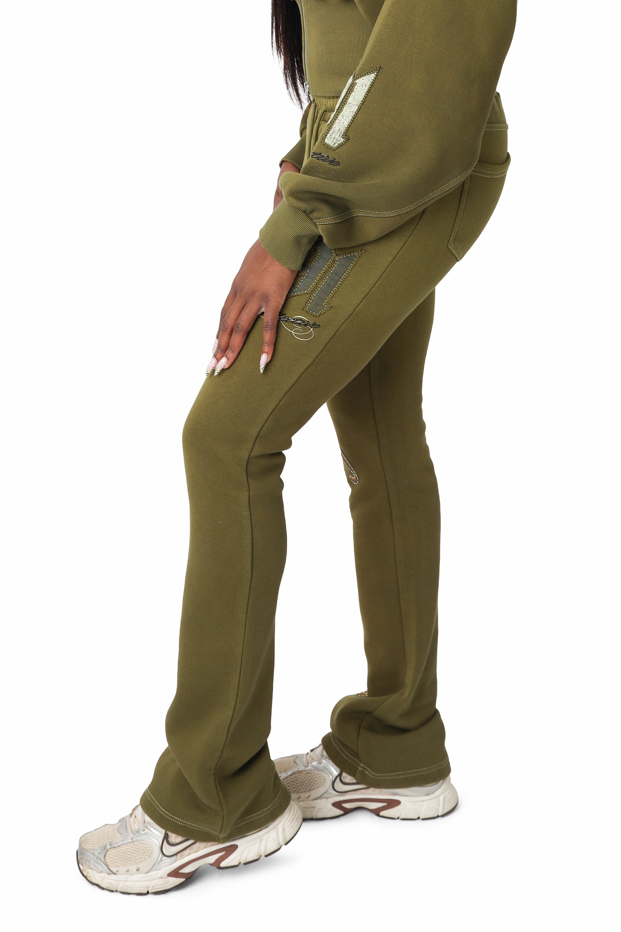 Contrast Stitch Fleece Pants - Avocado