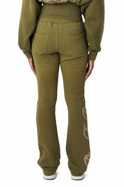 Contrast Stitch Fleece Pants - Avocado