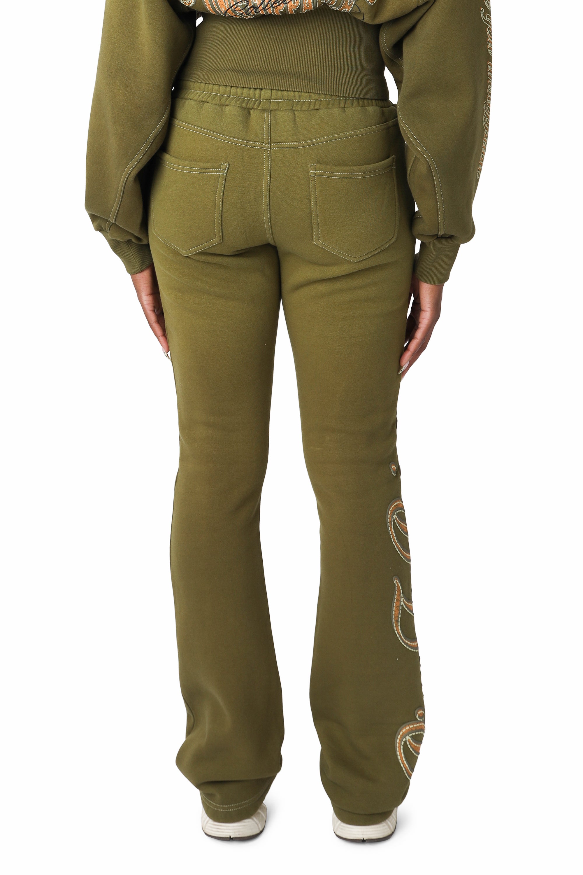 Contrast Stitch Fleece Pants - Avocado