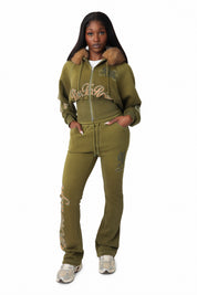 Contrast Stitch Fleece Pants - Avocado