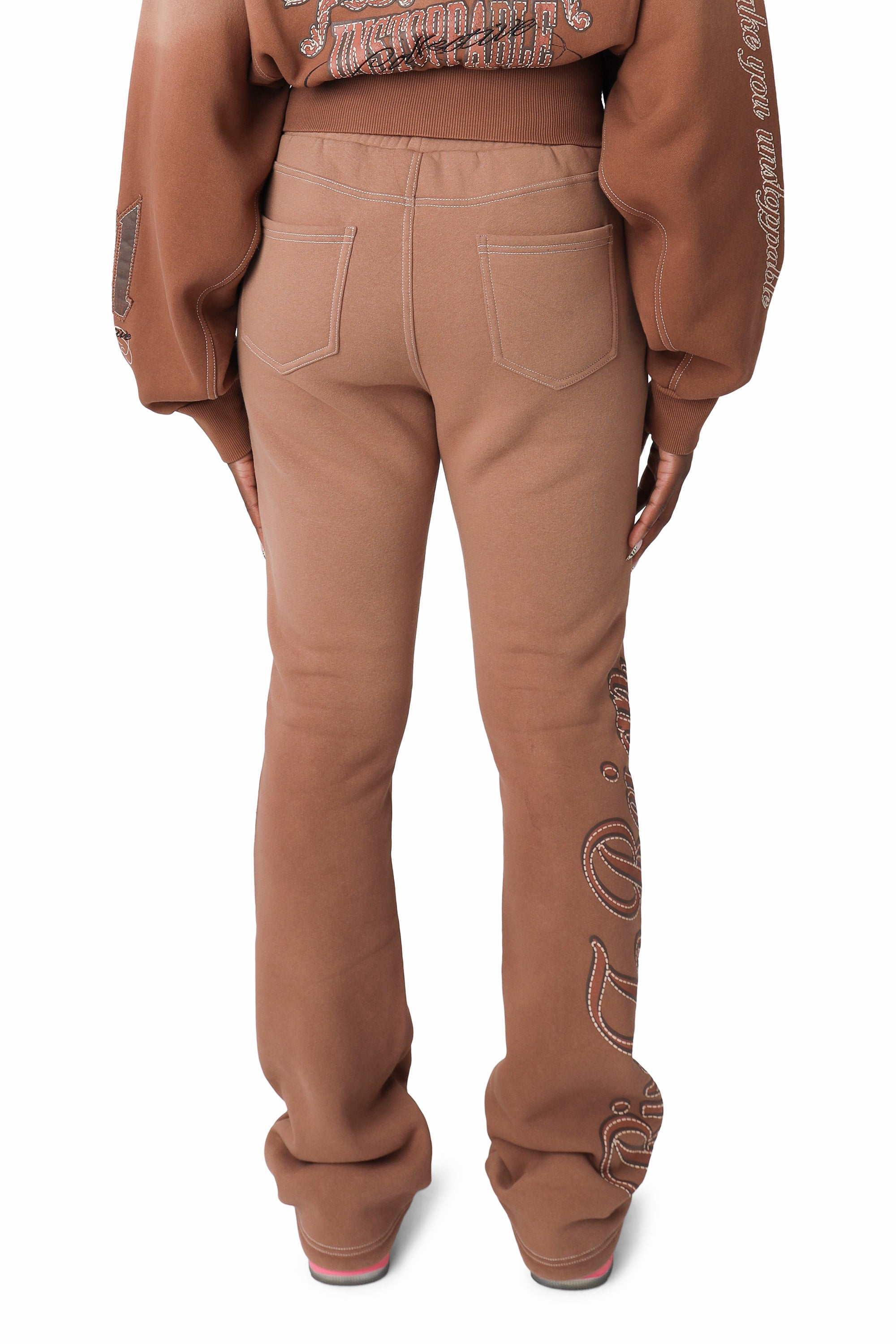 Contrast Stitch Fleece Pants - Beaver Fur