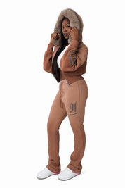 Contrast Stitch Fleece Pants - Beaver Fur