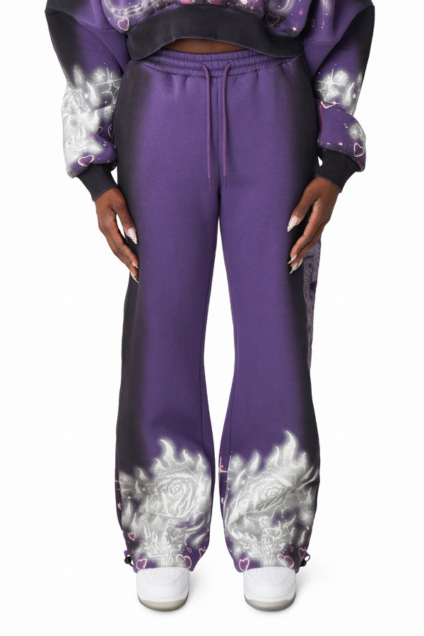 Oversprayed Glitter Printed Pants - Purple Reign