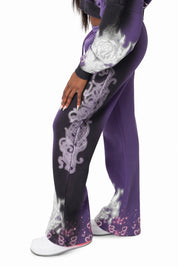 Oversprayed Glitter Printed Pants - Purple Reign