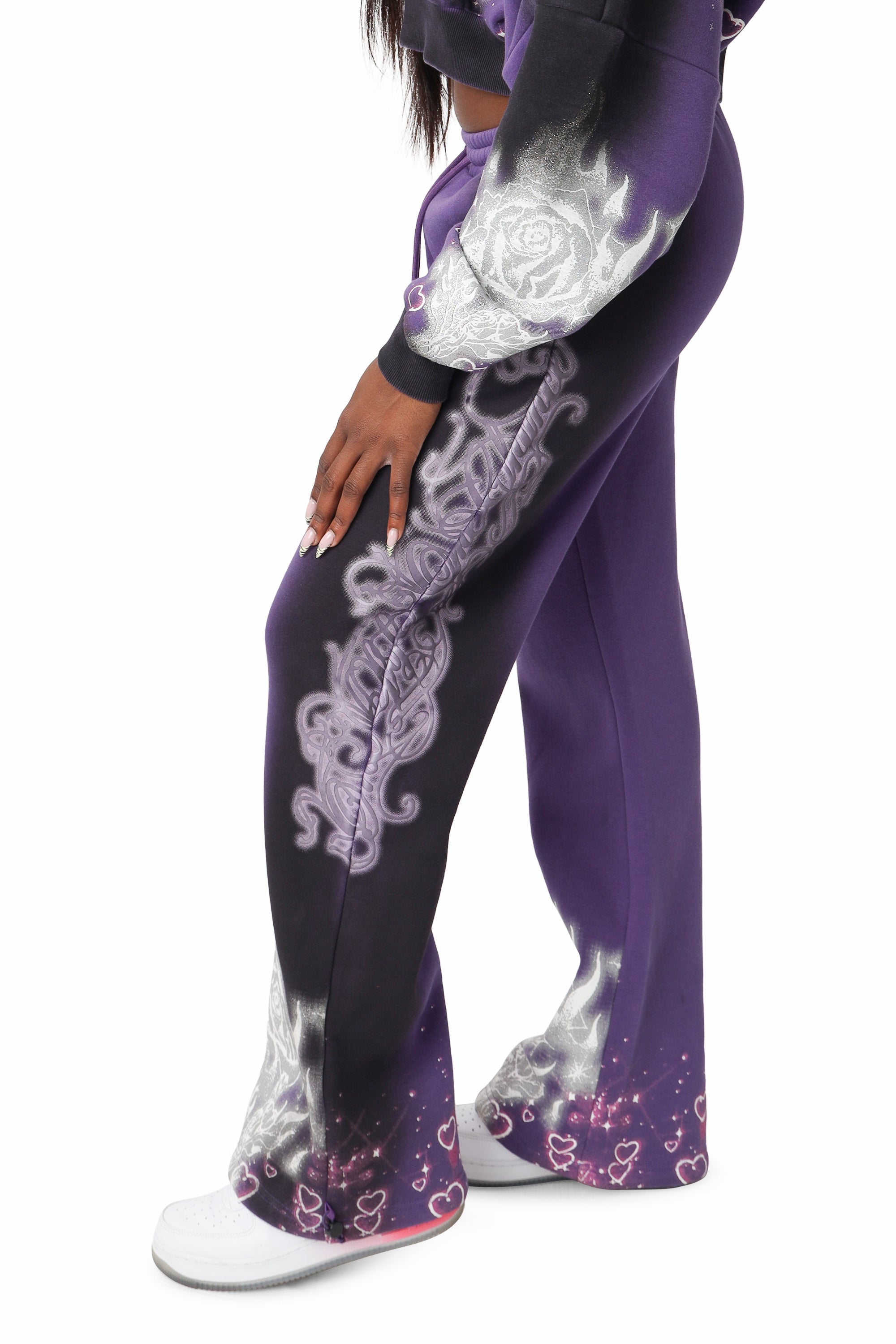 Oversprayed Glitter Printed Pants - Purple Reign
