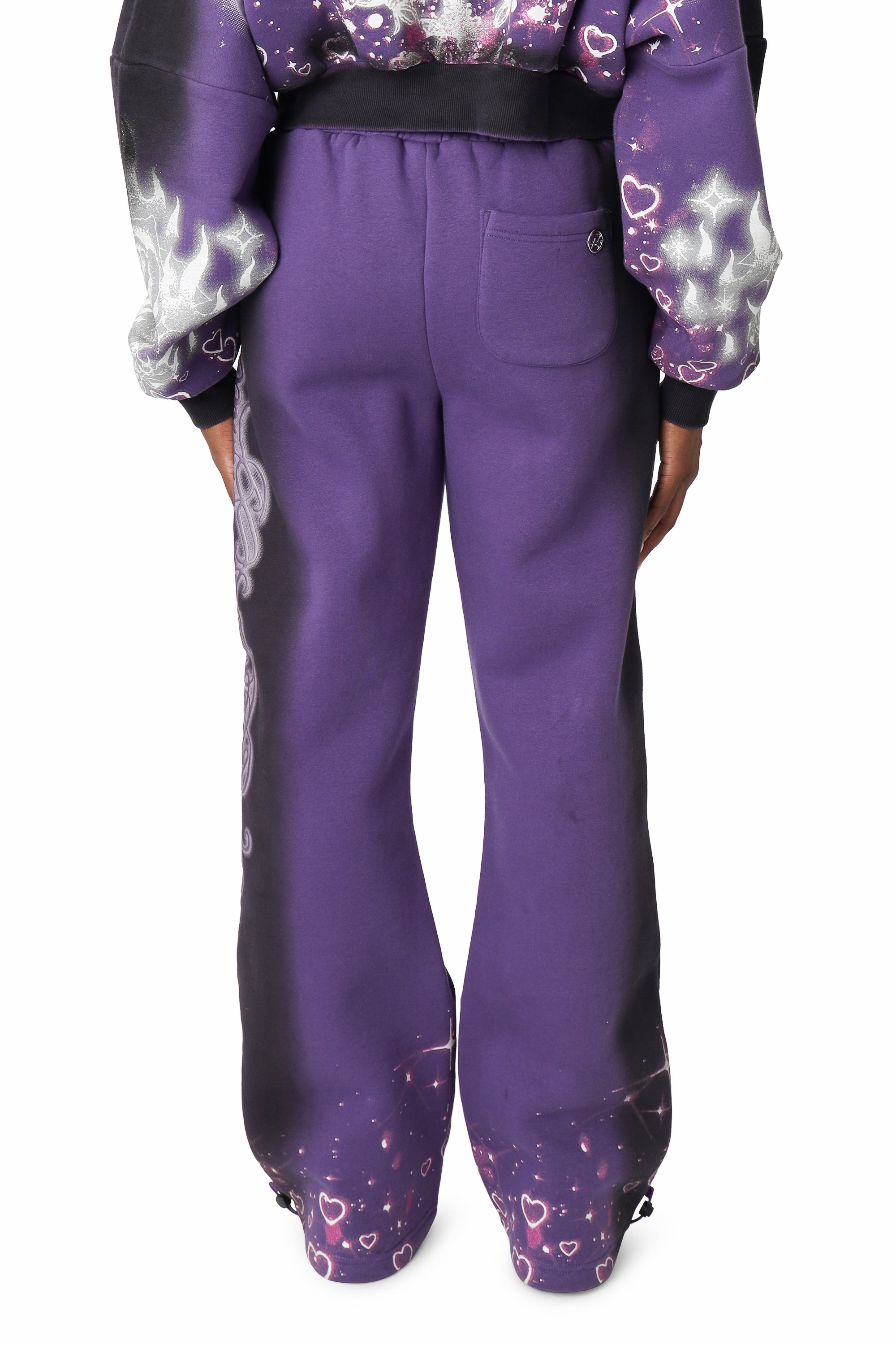 Oversprayed Glitter Printed Pants - Purple Reign
