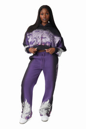 Oversprayed Glitter Printed Pants - Purple Reign