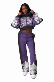 Oversprayed Glitter Printed Pants - Purple Reign