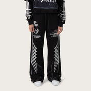 Wide Leg French Terry Pants - Black