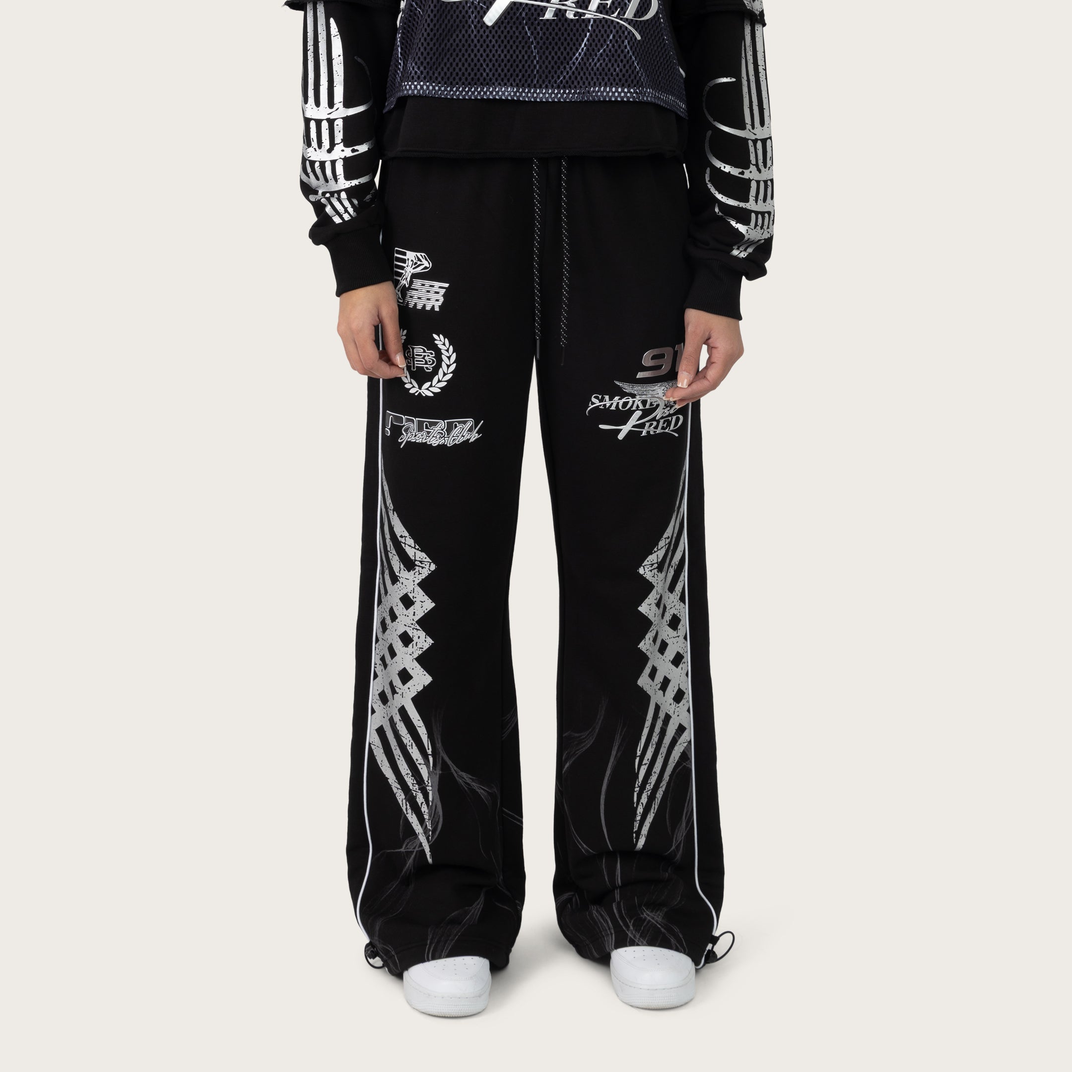 Wide Leg French Terry Pants - Black