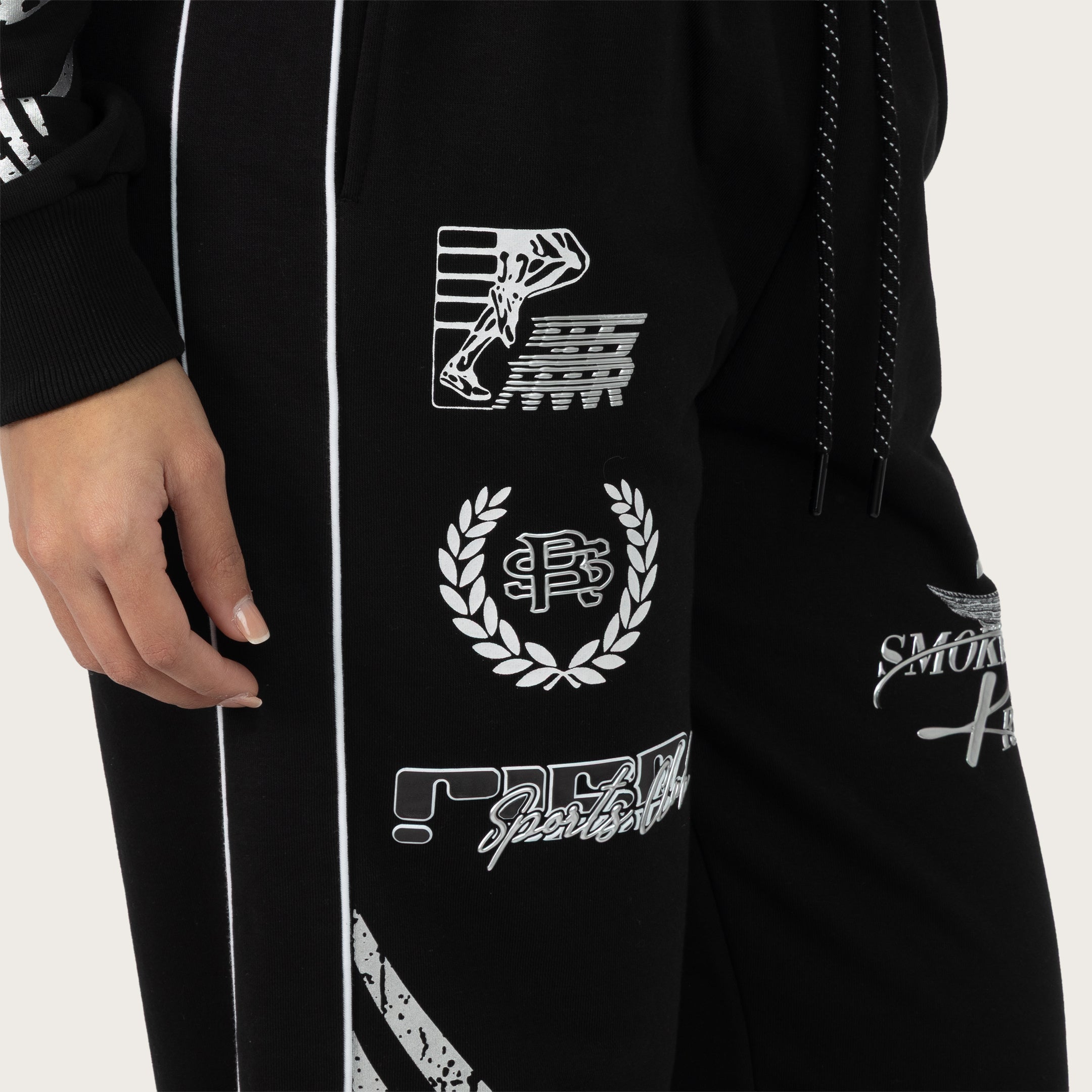 Wide Leg French Terry Pants - Black