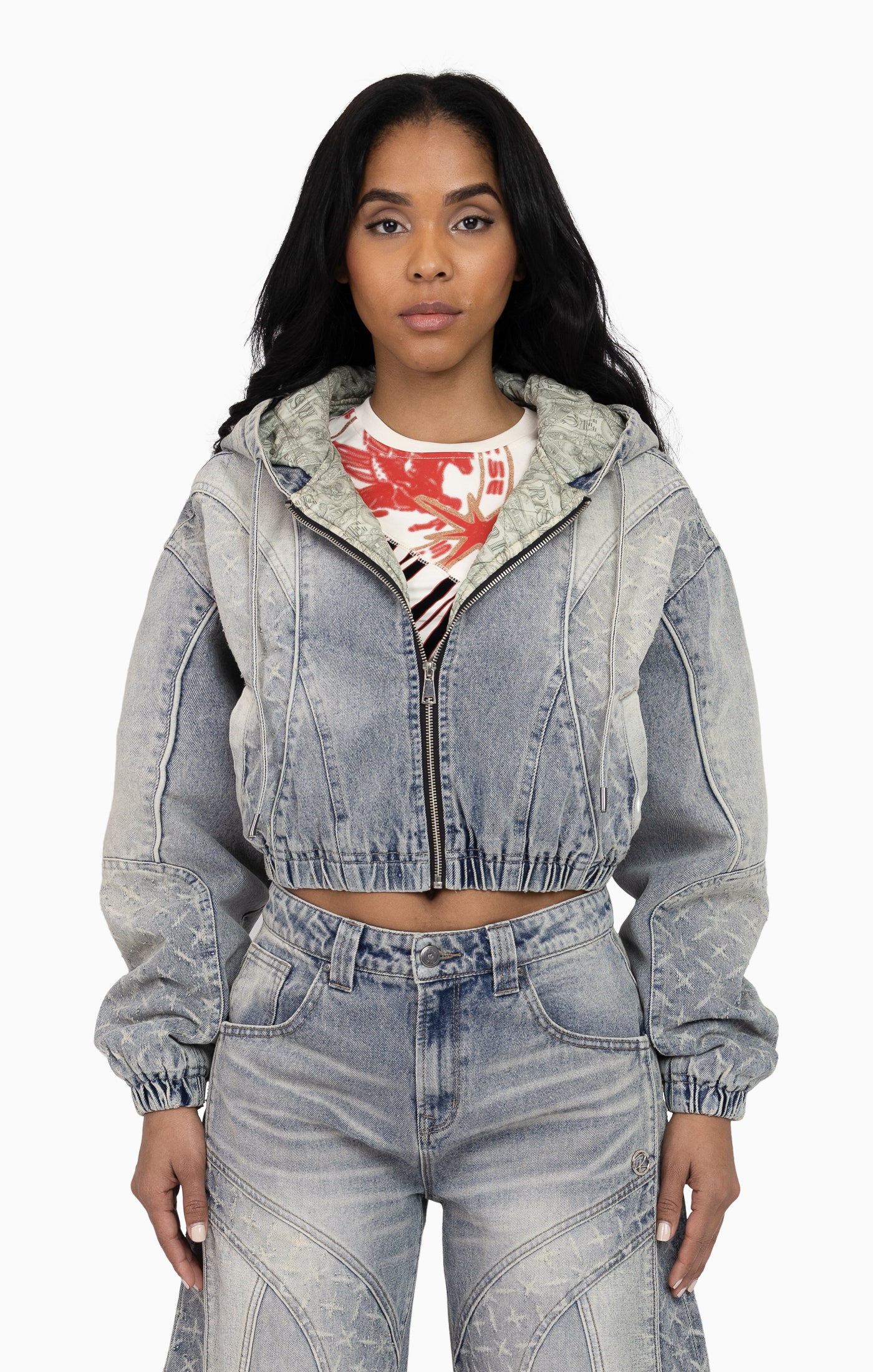 Laser Drilled Denim Jacket - Spatter Blue