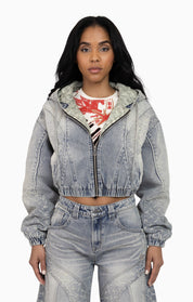 Laser Drilled Denim Jacket - Spatter Blue