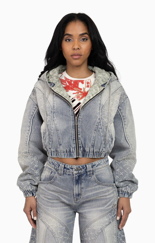 Laser Drilled Denim Jacket - Spatter Blue