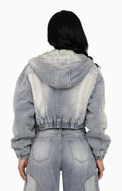Laser Drilled Denim Jacket - Spatter Blue